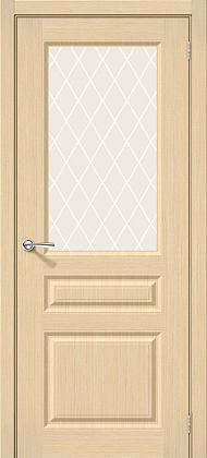 Остекленная межкомнатная дверь шпонированная Статус-15 в цвете Беленый Дуб (Ф-22)