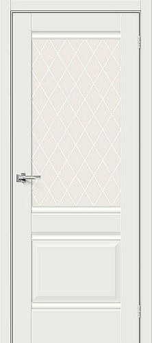 Остекленная межкомнатная дверь эмалит Прима-3 в цвете White Matt