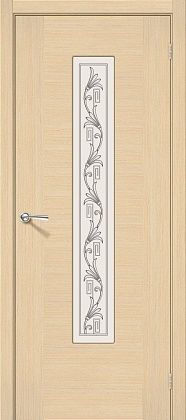 Остекленная межкомнатная дверь шпонированная Рондо ПО в цвете Беленый Дуб (Ф-22)