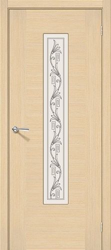 Остекленная межкомнатная дверь шпонированная Рондо ПО в цвете Беленый Дуб (Ф-22)