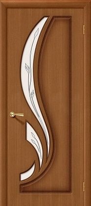 Остекленная межкомнатная дверь шпонированная Лилия ПО в цвете Орех (Ф-11)
