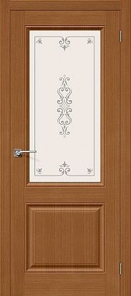 Остекленная межкомнатная дверь шпонированная Статус-13 в цвете Орех (Ф-11)